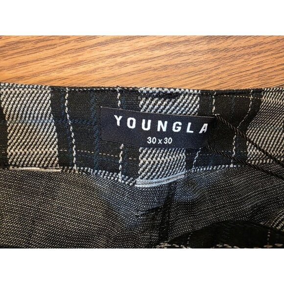 YoungLA Dapper Dress Pants Mens 30x30 Black Plaid Adjustable Waist 614 Tapered - Picture 3 of 16